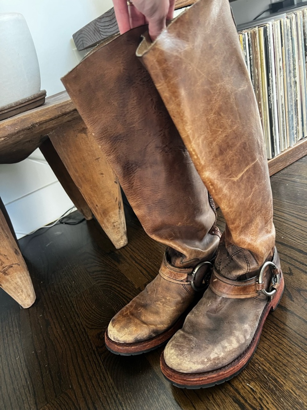 Free People Distressed Brown Leather Harness Riding Boots